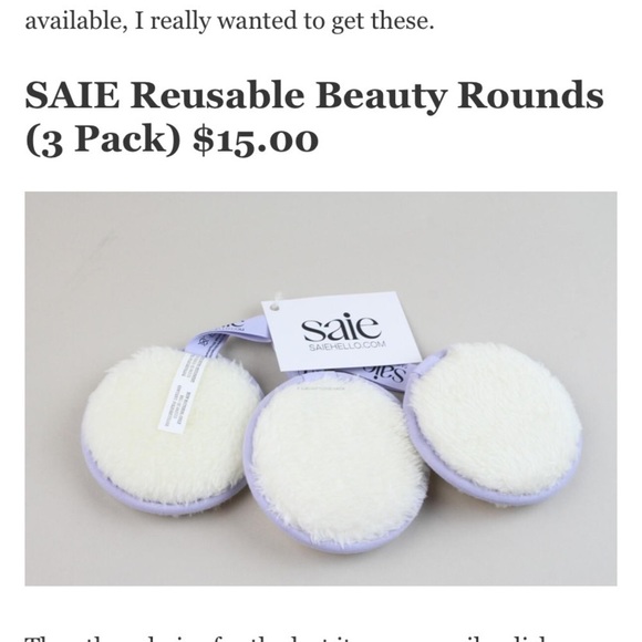 Free with Purchase NWT Saie 3 Reusable Beauty Rounds Make up Remover / Cleanser - Picture 2 of 3